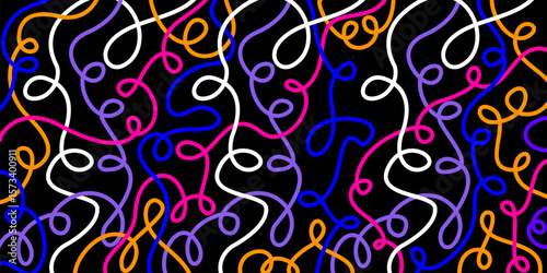 Colorful wavy lines seamless vector illustrations. Sketch style doodle colorful shapes and lines on white background for concept