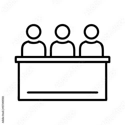 Jury box with three individuals sitting and facing forward  
