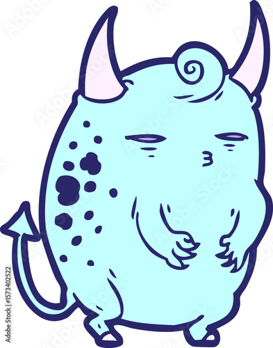 cartoon fat little halloween devil in bright neon color