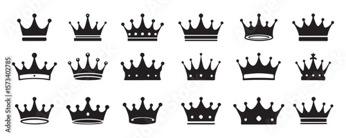 Crown icon set vector collection. Royal Crown. Black Solid Crown Vector Icons silhouette Set for Royalty and Luxury Themed Graphic Design