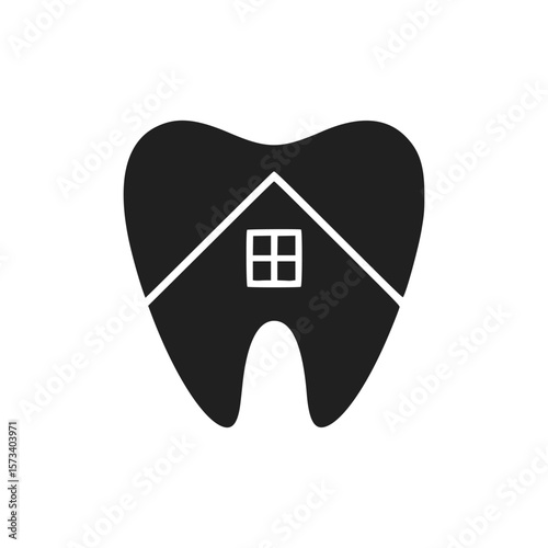 Tooth shaped house with window and door