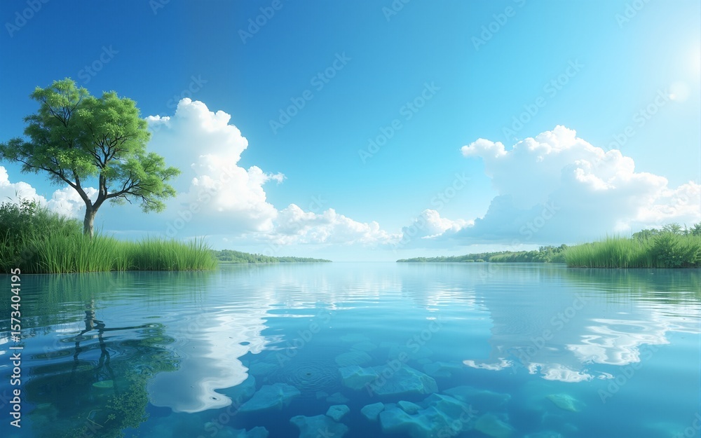 Fototapeta premium Water Sky Cloud Plant Azure Natural landscape. High quality