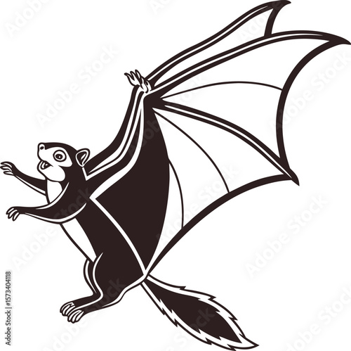Styli zed flying squirrel with large wings spread wide in a dynamic silhouette
