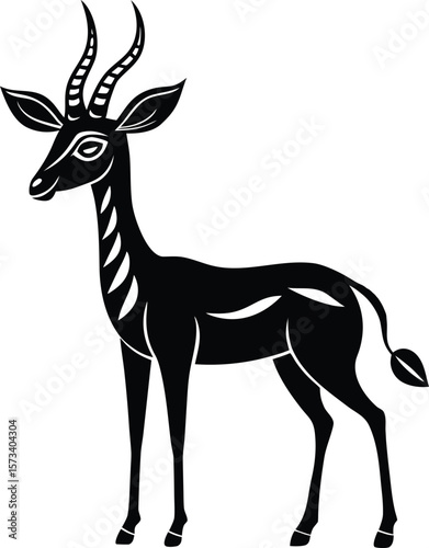 Elegant black silhouette of a gazelle with striking horns and stylized markings