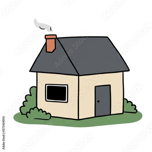 Cozy house with chimney graphic offers charm and simplicity, ideal for real estate, home decor, or family-themed designs.