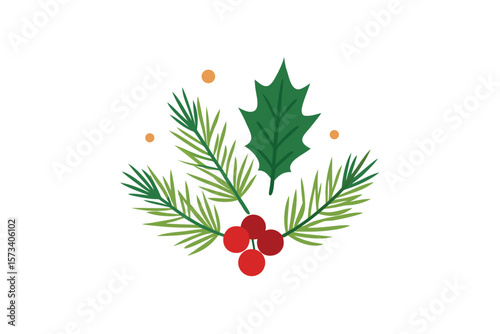 Clean Vector Of Pine Needles Holly And Mistletoe