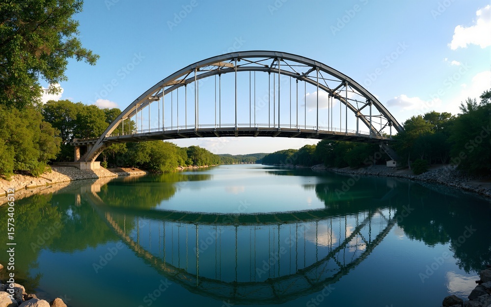Naklejka premium Iconic Tranquility: 4K Image of the Breathtaking Penny backer 360 Bridge in Austin, Texas, USA. High quality