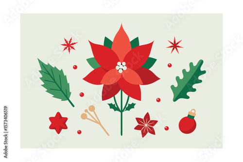 Christmas Bouquet Builder Kit With Isolated Elements