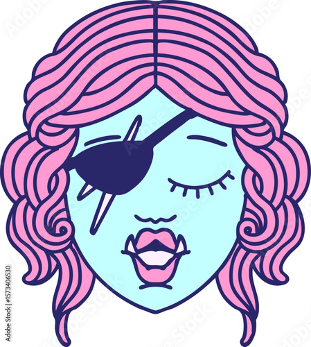 Retro Tattoo Style orc rogue character face in bright neon color