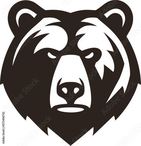 Stylized brown bear face logo with bold lines and contour design