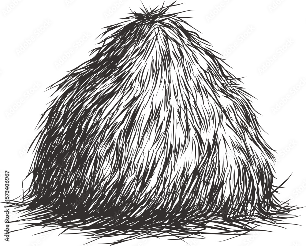 Obraz premium Detailed drawing of a haystack with intricate lines and textures, black and white
