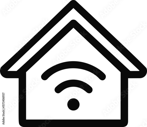 Black line icon of a smart home with wifi signal inside, vector illustration
