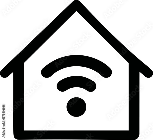 Black smart home icon with wifi symbol inside representing technology concept