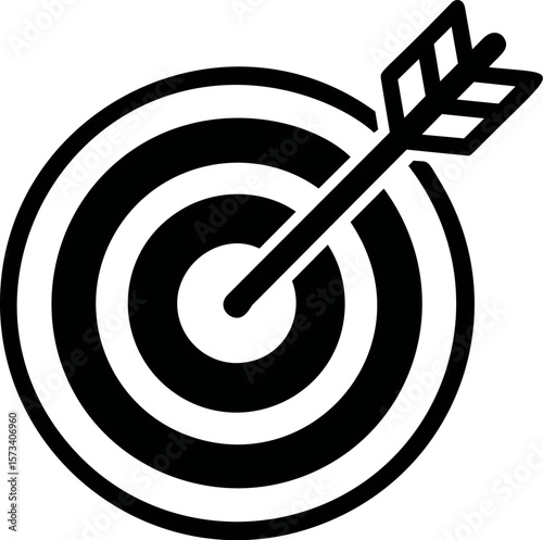 Black and white bullseye with arrow icon symbolizing precision and success