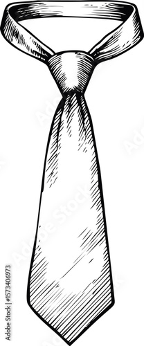 Black and white sketch of a formal necktie with detailed shading