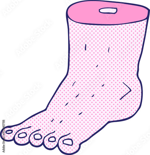 freehand drawn cartoon foot in bright neon color