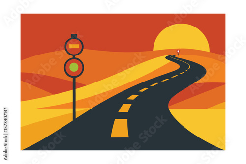 Cartoon Illustration Of A Winding Road Leading Into Forest