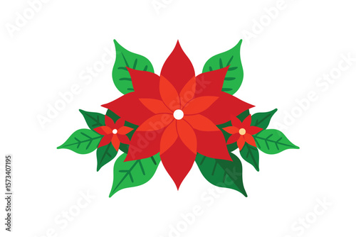 Bright Floral Arrangement With Red Poinsettia And Green Leaves