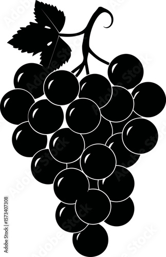 Silhouette of a grape bunch with leaves in black illustration style
