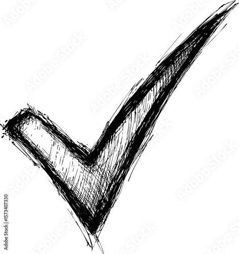 Hand-drawn black check mark with sketchy lines