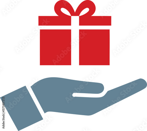 Hand offering a red gift box with a ribbon, symbolizing giving and generosity