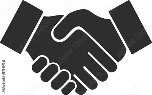 Handshake icon in black and white representing agreement and partnership
