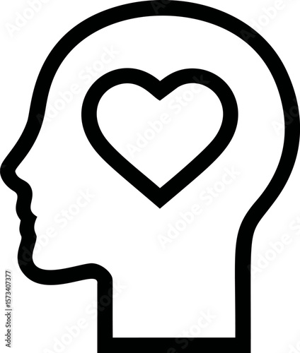 Outline of a head with a heart inside symbolizing love and mental health