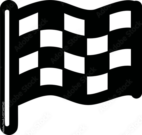 Black and white checkered finish flag icon with simple bold design
