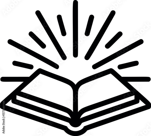 Open book with rays emanating, symbolizing knowledge and inspiration