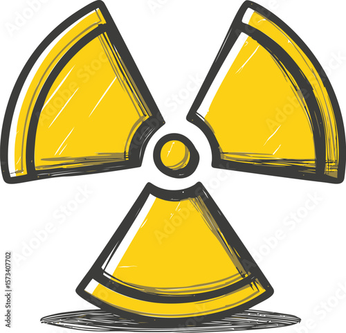 Yellow sketched radioactive symbol with distress texture, icon illustration