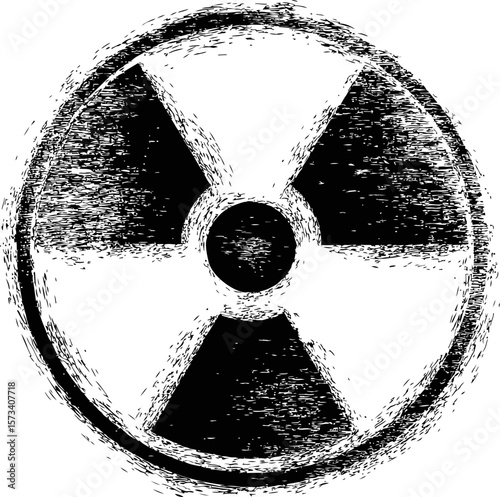 Grunge style black and white radiation symbol illustration