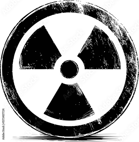 Grunge textured black and white radiation warning symbol in circular design