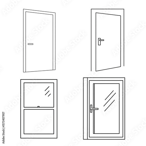 Doors and windows line art offers a minimalist design, suitable for architectural projects and construction plans, and can be used for presentations.
