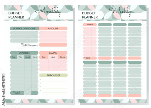 Colorful Budget Planners for Monthly and Weekly Tracking. Budget Layout Illustrations for Different Time Periods.