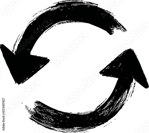Brush stroke style black circular arrows, symbol concept
