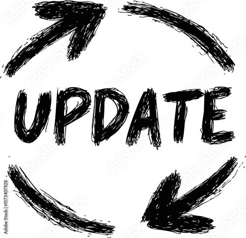 Update text with sketch arrows in a circular motion, black brush style