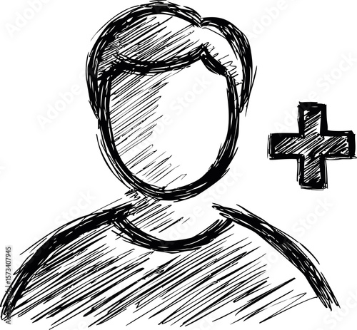 Sketchy outline of faceless person with plus sign
