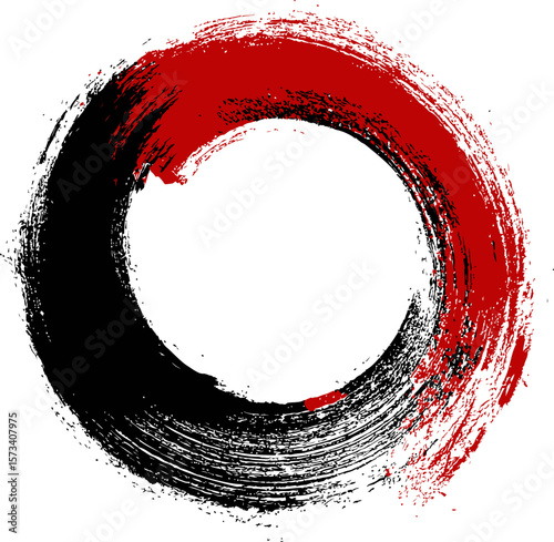 Brushed black and red enso circle, abstract zen art