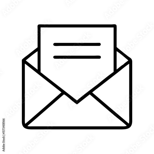 Open envelope with letter vector icon for email marketing newsletter and direct mail campaigns design on transparent background