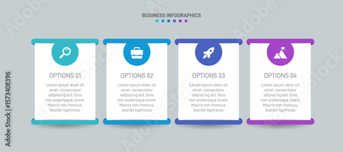 Horizontal progress bar featuring 4 arrow-shaped elements, symbolizing the four stages of business strategy and progression. Clean timeline infographic design template. Vector for presentation