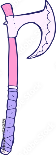 cartoon viking axe in bright neon color