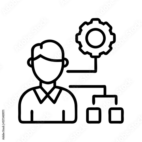 Technical expertise and workflow management icon for business process optimization and automation on transparent background