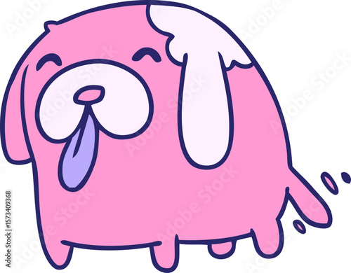 cartoon illustration kawaii of a cute dog in bright neon color