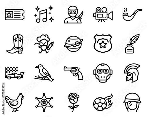 Diverse symbols for different movie genres in black silhouette