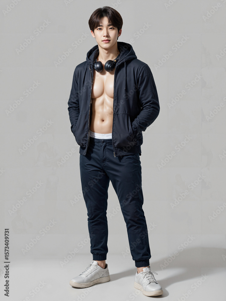 Fototapeta premium Portrait of a young man in a hoodie