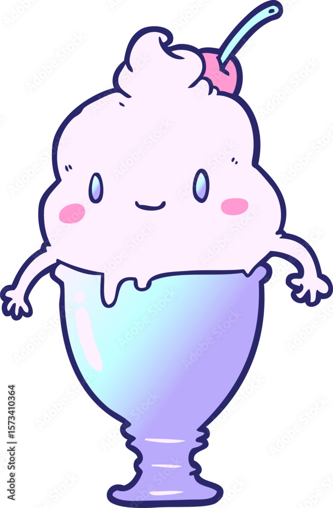 Fototapeta premium cute cartoon ice cream in bright neon color