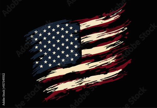 Vector design with drawing
of torn national flag of usa is fluttering in wind. 
Fashion t-shirt print. American pattern 
of stars and stripes for textiles, fabric, clothing.
