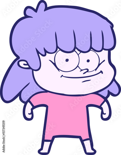 cartoon smiling woman in bright neon color