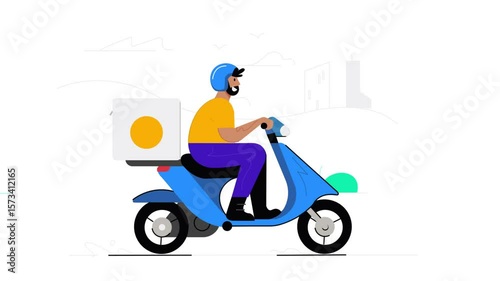 2D Animation of Delivery Man on Scooter with Backpack, Parcel Delivery and Courier Service Explainer in 4K

