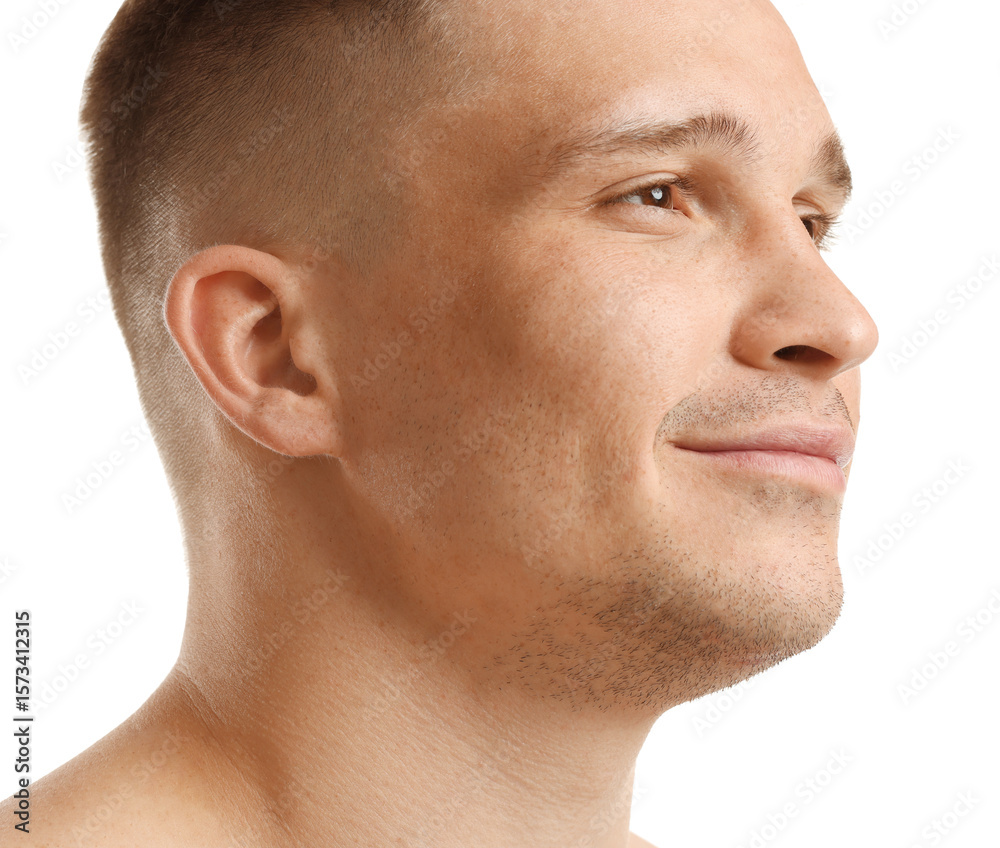 Fototapeta premium Handsome man on white background, closeup view
